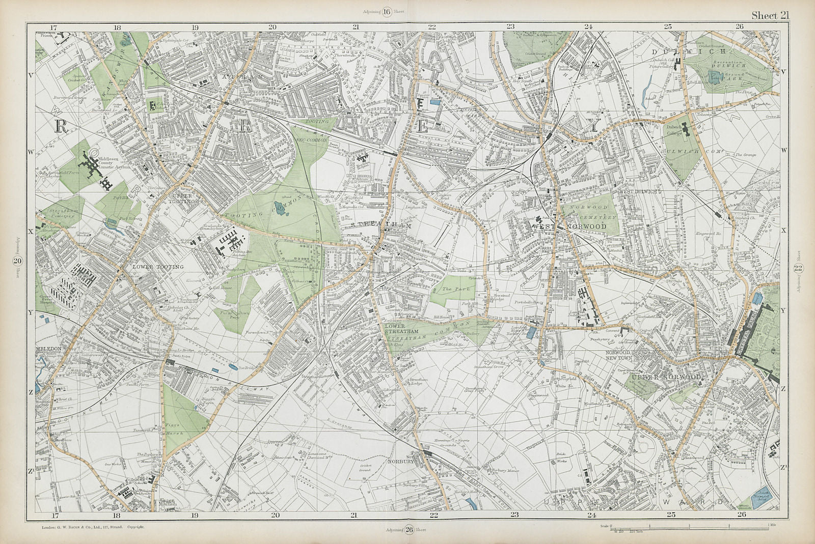 STREATHAM Mitcham Balham Tooting Streatham Norwood Dulwich. BACON  1906 map